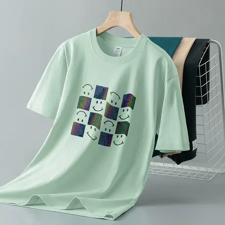 重磅纯棉短袖t恤男宽松圆领上衣服美式潮流印花夏季半袖全棉体恤商品大图