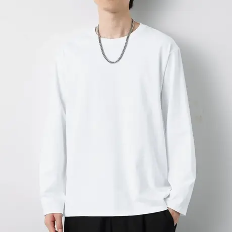 260g重磅纯棉t恤男长袖秋冬潮流内搭打底衫美式宽松纯色白色秋衣商品大图