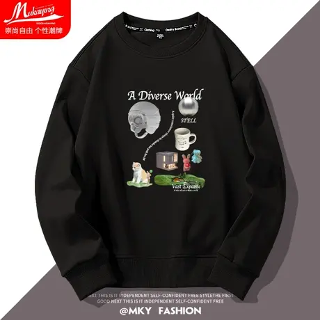 美式潮流圆领卫衣男秋季小众设计感休闲百搭简约ins宽松大码长袖商品大图