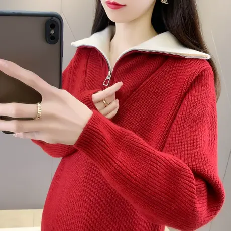 2023春季新款设计感半拉链毛衣女长袖内搭套头针织衫上衣洋气外搭图片