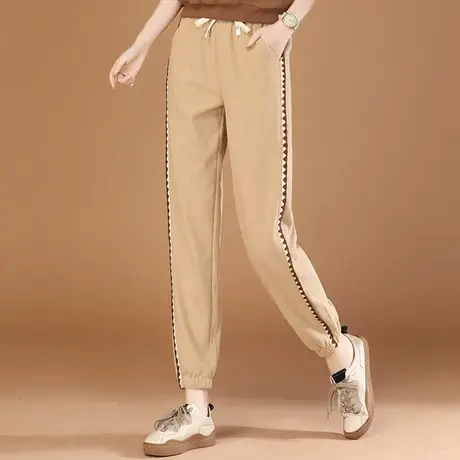 【新品8.8折】松紧腰拼接运动休闲束脚裤女秋季新款显瘦哈伦裤子图片