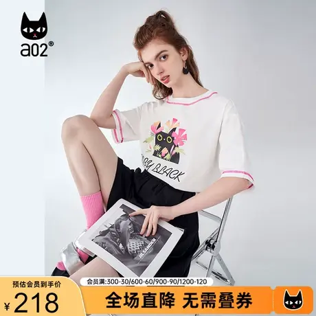 【趣玩】a02通勤风印花短袖女2023夏新品时尚潮流休闲宽松圆领T恤商品大图