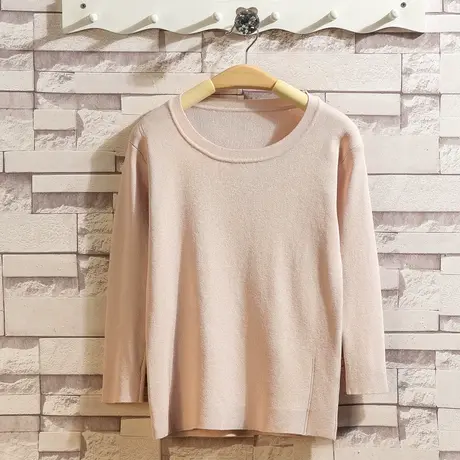 清仓！秋装2023款女圆领套头短款针织女韩范修身七分袖薄款冰丝图片