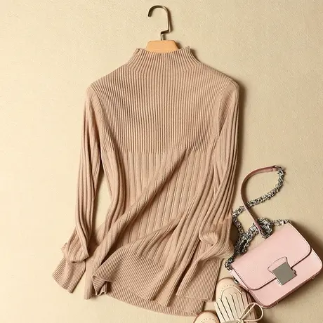 清仓！半高领毛衣女秋冬2023新款内搭上衣修身套头长袖针织打底衫商品大图
