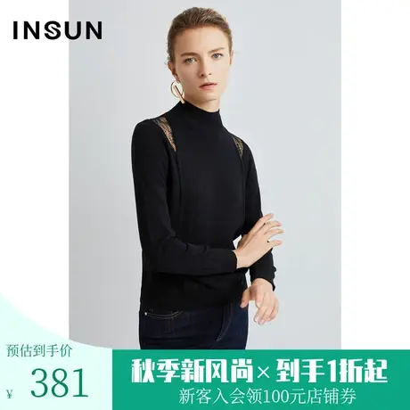 恩裳春秋季个性蕾丝肩部拼接休闲随性风羊毛针织衫图片