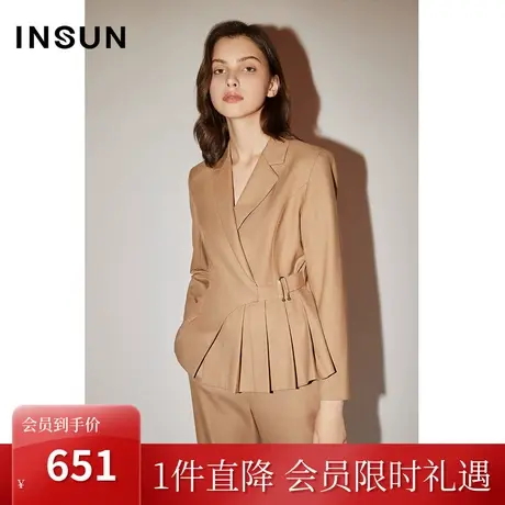 恩裳COVER冬季2022舒适羊毛侧边拼接压褶设计通勤西装外套女图片