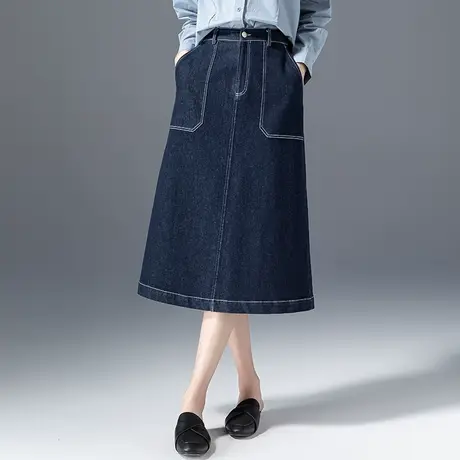 高腰a字牛仔半身裙女春秋2023新款裙子中长款复古半裙女秋季长裙图片