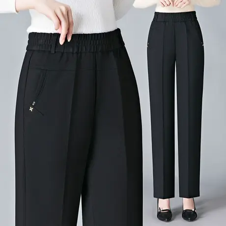 中年妈妈法棍裤秋季2023新款大码松紧高腰直筒裤春秋中老年女裤子商品大图