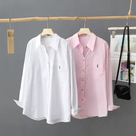 秋装2023新款纯色长袖衬衫女宽松百搭职业衬衣刺绣打底衫女士上衣图片