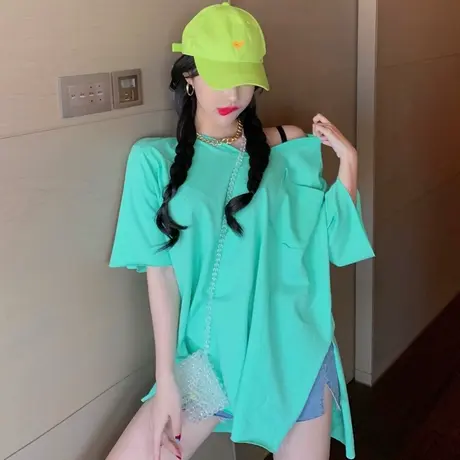 ins超火糖果色短袖t恤女早春夏装2022年新款宽松chic半袖上衣服潮商品大图