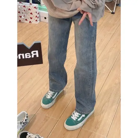 美式复古直筒牛仔裤女夏季薄款宽松显瘦窄版阔腿裤高街ins休闲裤图片