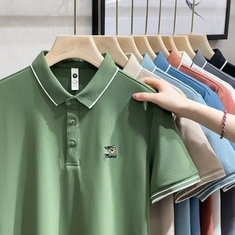 冰丝小蜜蜂刺绣帅气翻领高端Polo衫男潮流潮牌夏季带领短袖t恤男商品大图