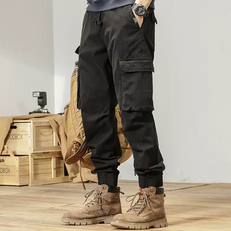 男裤2022年新款潮休闲裤个性拼接哈伦休闲工装宽松裤子男工装裤子商品大图