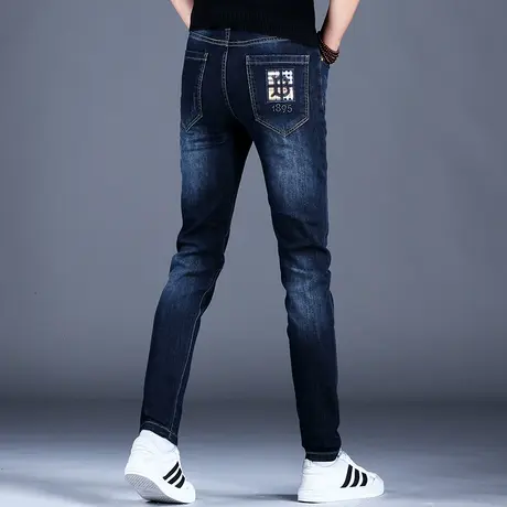 潮牌弹力牛仔裤男款修身小脚秋冬款加绒新款休闲时尚高端百搭裤子商品大图
