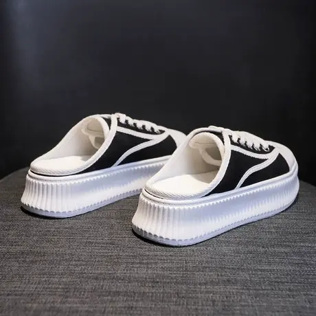 半拖帆布鞋女2023春夏季新款一脚蹬无后跟懒人鞋厚底百搭学生板鞋图片