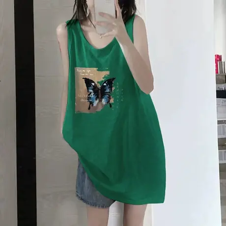 纯棉吊带坎肩背心无袖t恤女夏季设计感小众外穿宽松港风挂脖上衣图片
