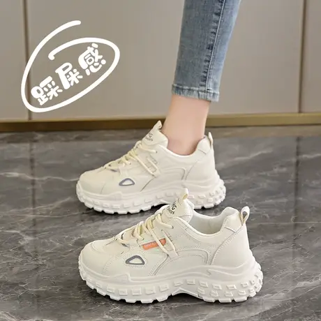 春季爆款真皮老爹鞋女2024新款网红时尚学生运动跑步鞋软底小白鞋图片