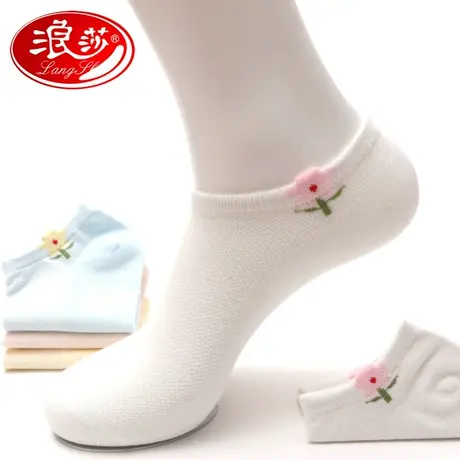 浪莎袜子女短袜纯棉袜防臭短款春秋全棉秋季女士船袜夏季女袜薄款商品大图