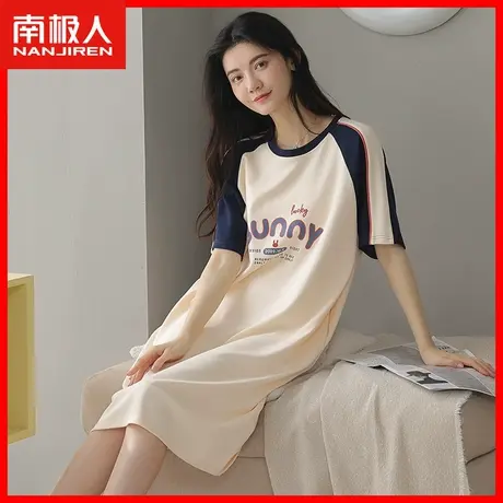 女士睡裙秋季睡衣女纯棉长款2023新款大码秋天可外穿短袖家居服KY商品大图