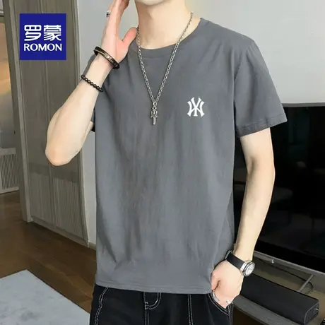 罗蒙男士纯棉短袖T恤夏季薄款圆领印花休闲半袖男装上衣服冰丝体t图片