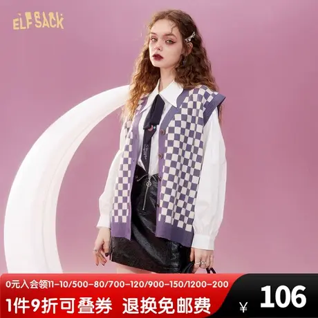 妖精的口袋棋盘格马夹女2022秋季新款无袖v领外搭叠穿薄款学院风图片