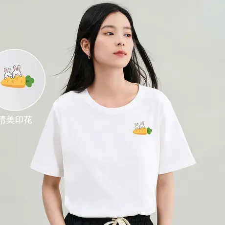 茵曼2023夏女装休闲短袖T恤圆领印花卡通上衣图片