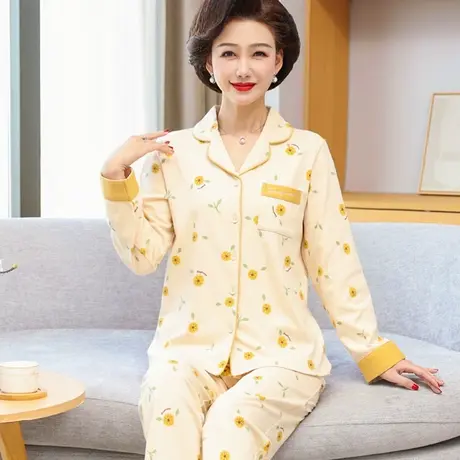 南极人纯棉睡衣女士春秋季长袖中老年妈妈家居服套装2023年新款冬图片
