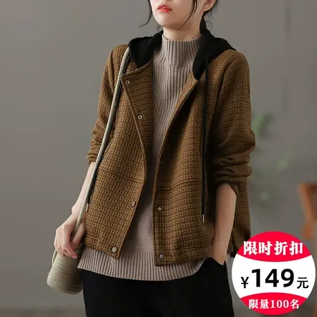 dza 宽松连帽女士短款外套2022春秋新款防风夹克休闲显瘦长袖上衣图片