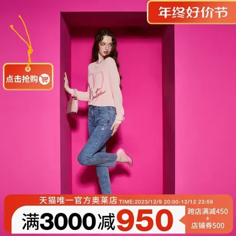 Juicy Couture橘滋2023新款花之玫烫钻小脚女牛仔裤商品大图