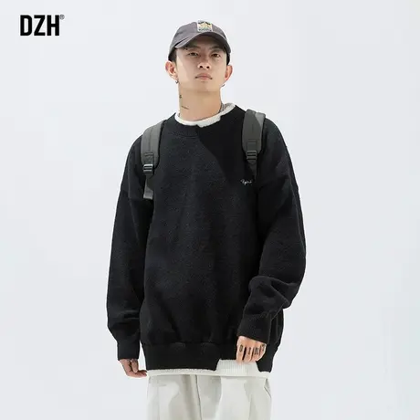 青少年日系复古毛衣男宽松慵懒风2023新款秋季针织衫黑色百搭上衣商品大图