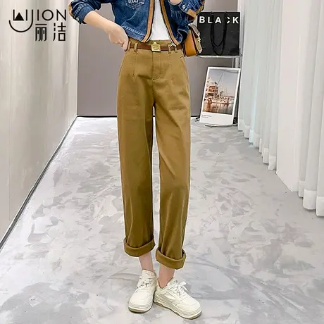 卡其色牛仔裤女春秋新款2025高腰宽松窄版阔腿九分直筒裤休闲裤子商品大图