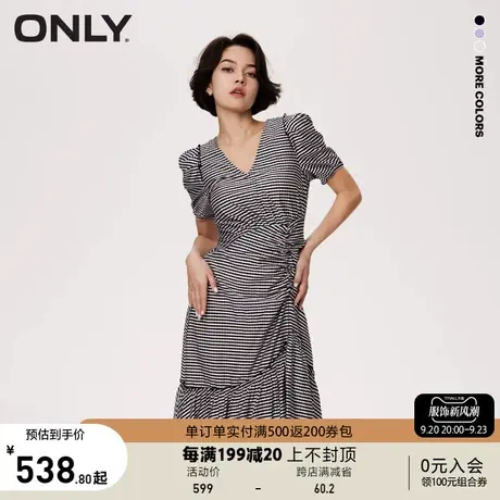 【买4免1】ONLY奥莱2023夏季新款淑女不规则V领短款泡泡袖连衣裙图片