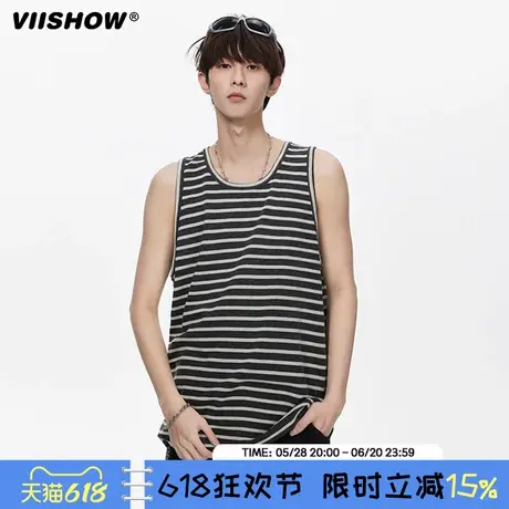 VIISHOW条纹坎肩背心男夏季潮牌美式透气宽松休闲运动无袖T恤衫图片