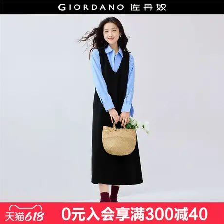 设计师款佐丹奴针织背心裙女绞花U型领直筒无袖连衣裙女18465802图片