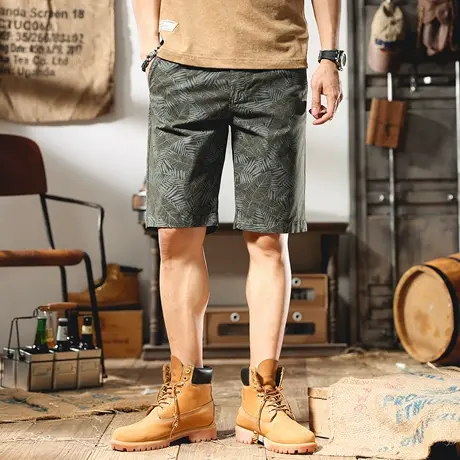 高端质感印花短裤男潮流宽松直筒中裤夏季薄款潮牌休闲五分裤男装图片