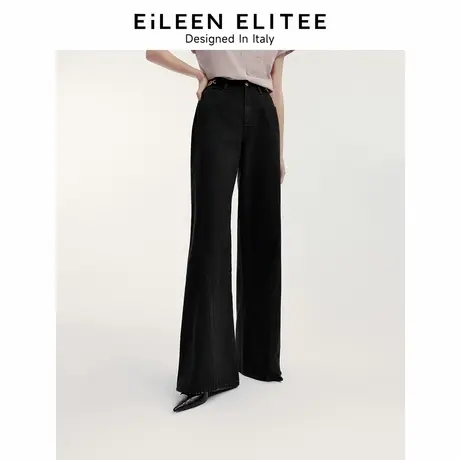 朗姿欧洲EiLEEN ELITEE棉质复古阔腿直筒长裤女2024秋新款牛仔裤图片