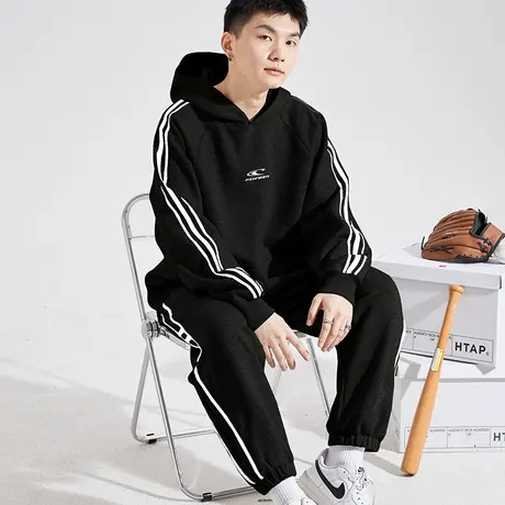 唐狮套装男秋季新款休闲运动户外连帽卫衣套装净色织带套装男商品大图
