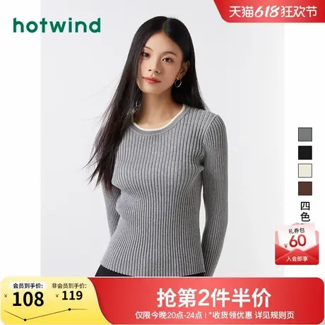 热风打底衫2025年春季新款女士假两件内搭针织衫修身圆领百搭上衣商品大图