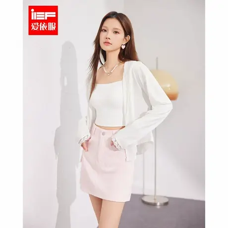IEF/爱依服2024夏季新款韩版简约纯色蕾丝边设计爆款百搭长袖外套图片