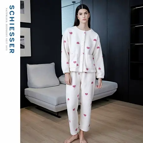 SCHIESSER舒雅女士暖绒绒羊羔绒加绒加厚3件套家居服套装21874H图片