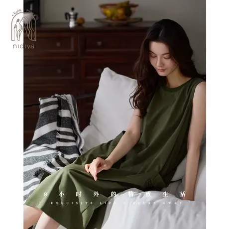 妮狄娅睡衣睡裙女夏季柔软棉薄款背心中长裙简约宽松可外穿家居服商品大图