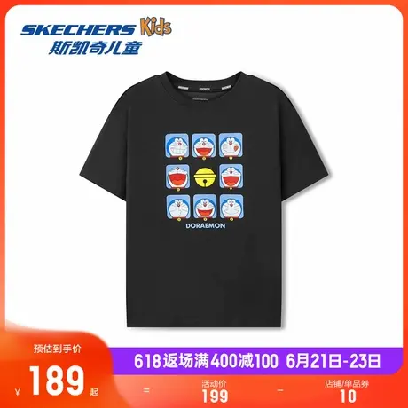 【哆啦A梦】Skechers斯凯奇儿童夏季款卡通印花萌趣针织短袖T恤衫商品大图