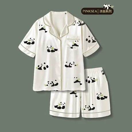 Pinksea冰丝睡衣女款短袖套装2025新款夏季高级感夏天短裤家居服商品大图