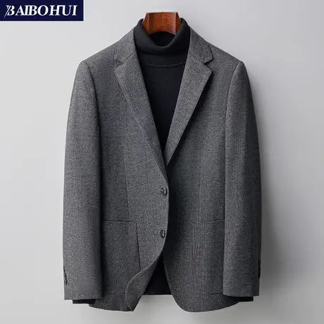 2023春秋季新款修身西装外套男单件商务休闲千鸟格子休闲西服上衣商品大图