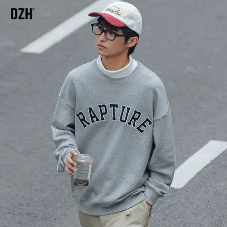 男生灰色圆领卫衣男潮ins港风宽松百搭打底衫潮牌春秋季休闲外套商品大图