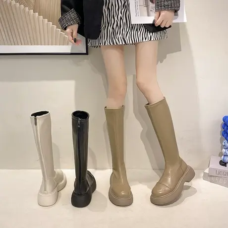 不过膝长筒靴女秋冬超火松糕厚底马丁靴长靴百搭复古瘦瘦骑士靴子商品大图