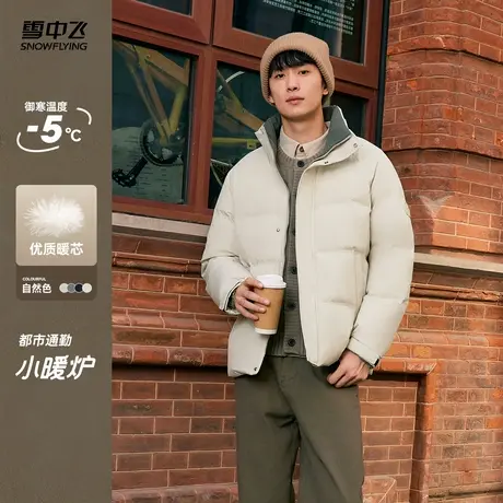 雪中飞2025秋新款男士短款立领纯色简约羽绒服休闲时尚保暖舒适商品大图