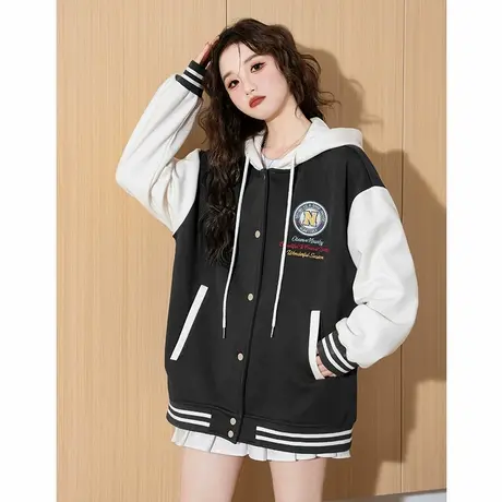 唐狮春秋新款棒球服女外套设计感潮流穿搭连帽休闲女士上衣约会tu图片