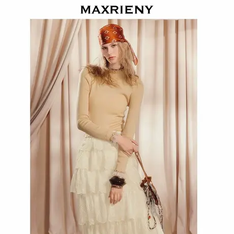 MAXRIENY极简穿搭修身长袖上衣女针织衫25秋款羊毛混纺套头毛衫商品大图