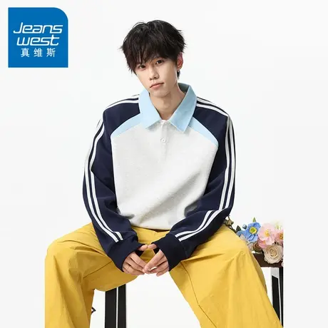 N5真维斯男士卫衣2025新款秋季美式宽松男生春秋POLO翻领长袖上衣商品大图